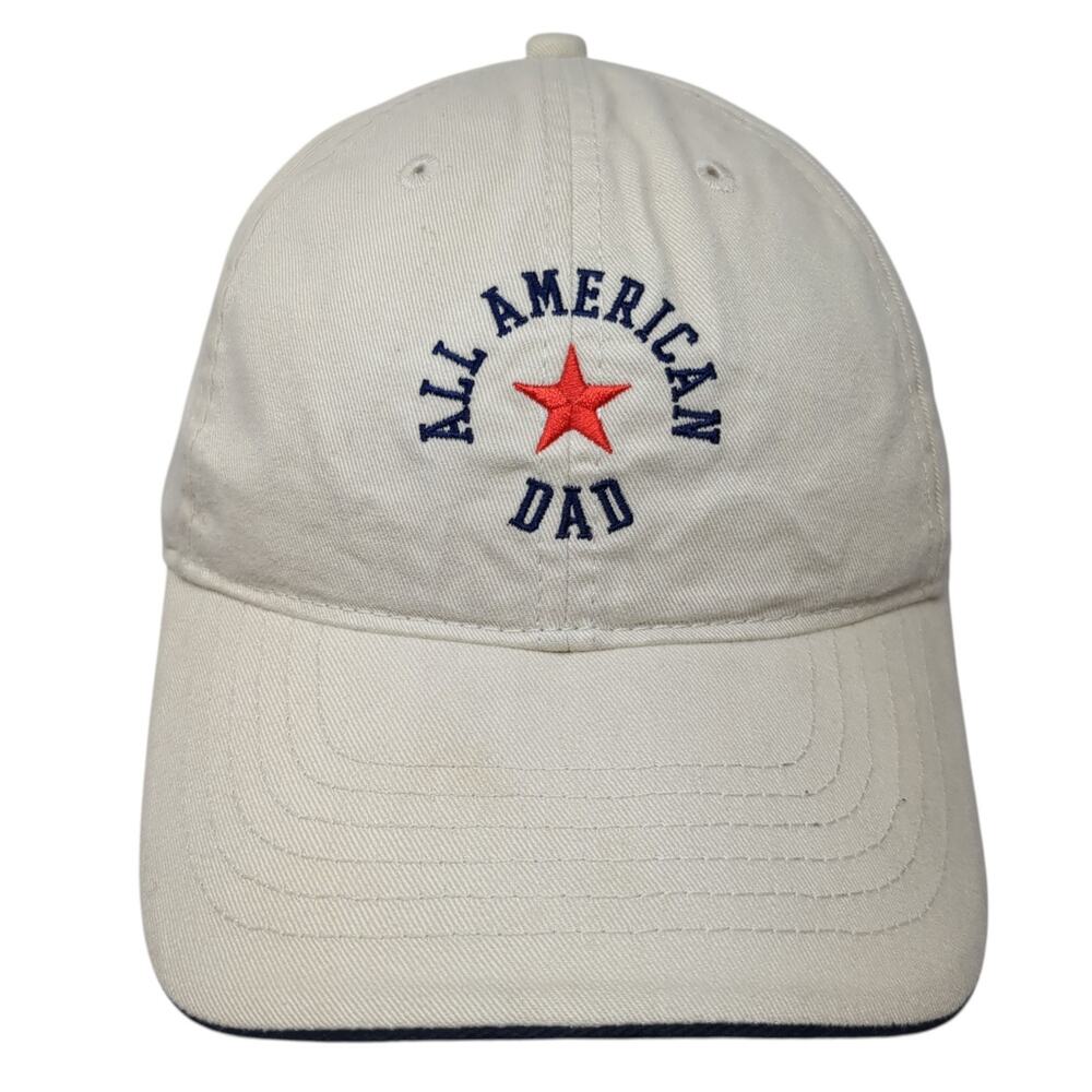 All American Dad Strapback Hat Beige One Size Adjustable Embroidered